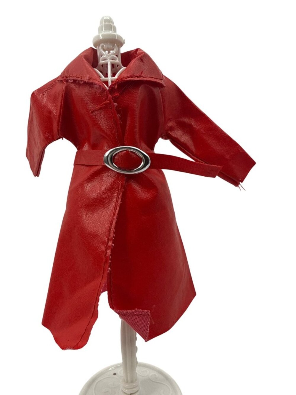 Vintage 70s Red Barbie Doll Faux Leather Vinyl Trench Coat Clone Doll Outfits